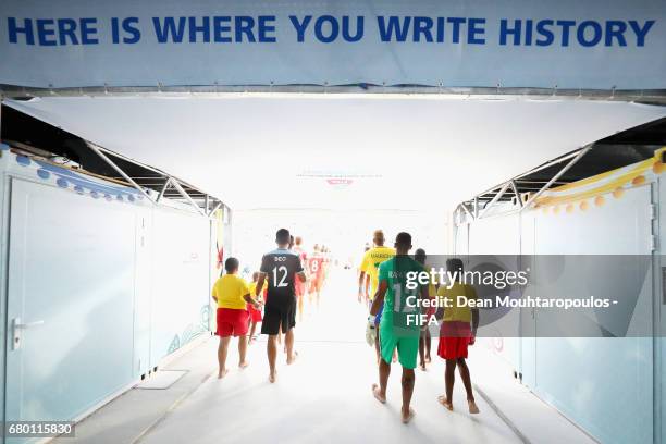 Goalkeepers, Rafa Padilha of Brazil and Franck Revel of Tahati walk out the players tunnel during the FIFA Beach Soccer World Cup Bahamas 2017 final...