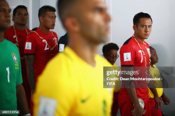 Captain, Raimana Li Fung Kuee of Tahati looks on during the FIFA Beach Soccer World Cup Bahamas 2017 final between Tahiti and Brazil at National...