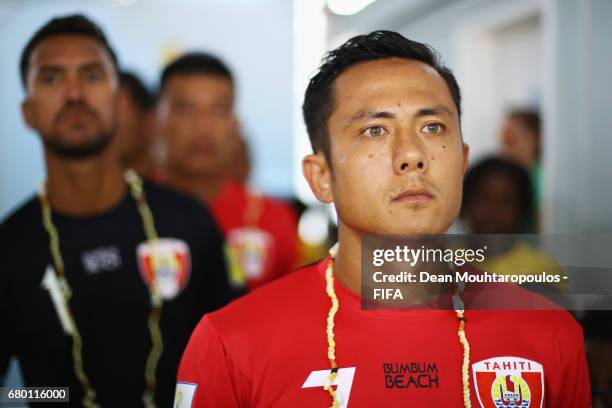 Captain, Raimana Li Fung Kuee of Tahati looks on during the FIFA Beach Soccer World Cup Bahamas 2017 final between Tahiti and Brazil at National...