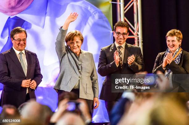 German Chancellor and Chairwoman of the German Christian Democrats Angela Merkel and Armin Laschet, local German Christian Democrats lead candidate,...