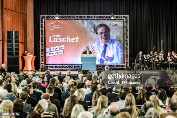 Armin Laschet, local German Christian Democrats lead candidate, speaks during the CDU campaign rally for state elections in North Rhine-Westphalia on...