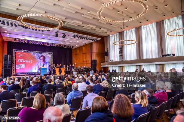 German Chancellor and Chairwoman of the German Christian Democrats Angela Merkel speaks during the CDU campaign rally for state elections in North...