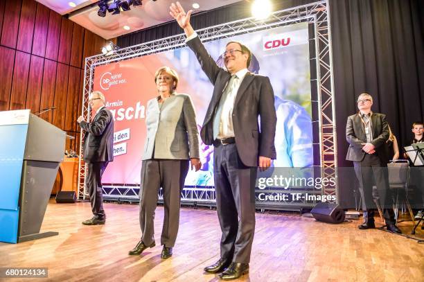 German Chancellor and Chairwoman of the German Christian Democrats Angela Merkel and Armin Laschet, local German Christian Democrats lead candidate,...