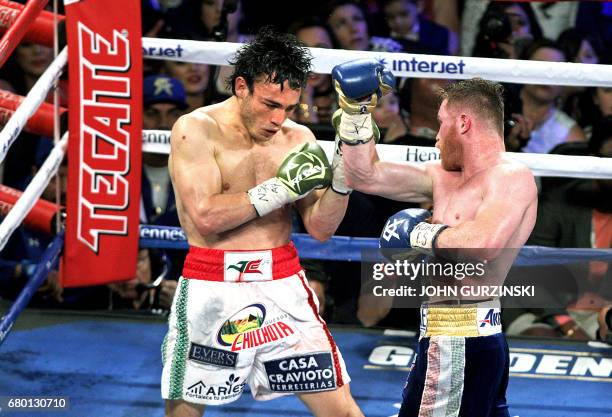 Canelo Alvarez goes on the offensive against Julio Cesar Chavez, Jr. On May 6, 2017 at the T-Mobile Arena in Las Vegas, Nevada. Saul "Canelo" Alvarez...