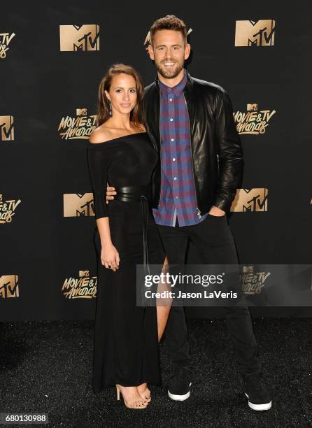 Vanessa Grimaldi and Nick Viall pose in the press room at the 2017 MTV Movie and TV Awards at The Shrine Auditorium on May 7, 2017 in Los Angeles,...