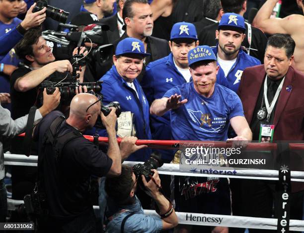 Canelo Alvarez waves to fans after defeating Julio Cesar Chavez, Jr. On May 6th, 2017 at the T-Mobile Arena in Las Vegas, Nevada. Saul "Canelo"...