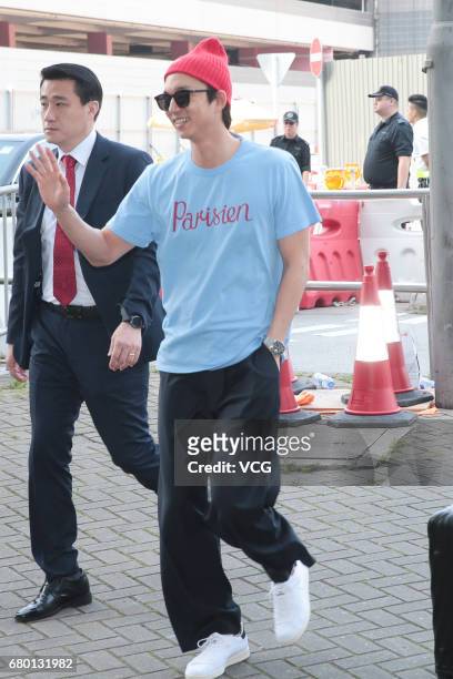 South Korean actor Gong Yoo arrives at Hong Kong International Airport to return to South Korea on May 7, 2017 in Hong Kong, China.