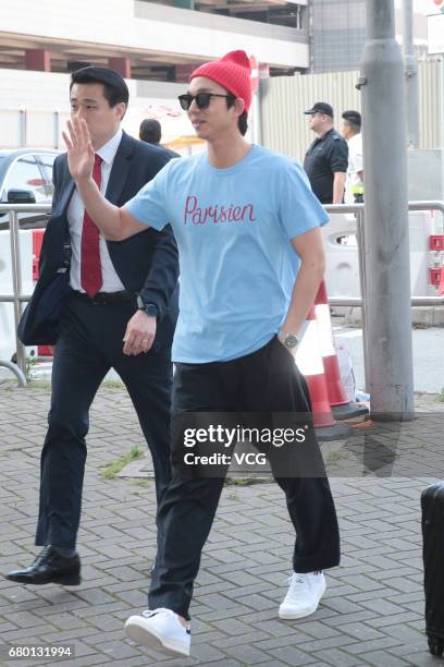 South Korean actor Gong Yoo arrives at Hong Kong International Airport to return to South Korea on May 7, 2017 in Hong Kong, China.