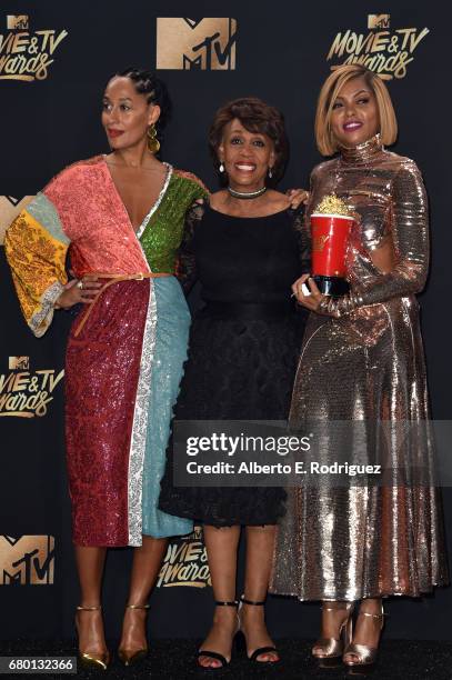 Actor Tracee Ellis Ross, Congresswoman Maxine Waters and actor Taraji P. Henson, winner of Best Fight Against the System for 'Hidden Figures', pose...