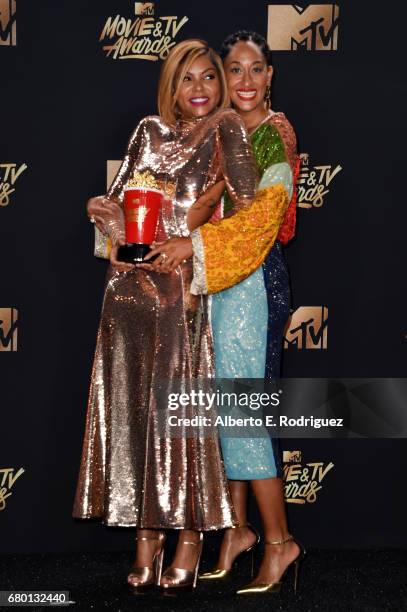 Actors Tracee Ellis Ross and Taraji P. Henson, winner of Best Fight Against the System for 'Hidden Figures', pose in the press room during the 2017...