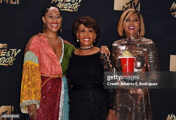 Actor Tracee Ellis Ross, Congresswoman Maxine Waters and actor Taraji P. Henson, winner of Best Fight Against the System for 'Hidden Figures', pose...