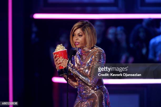 Actor Taraji P. Henson accepts the Best Fight Against The System award for 'Hidden Figures' onstage during the 2017 MTV Movie And TV Awards at The...