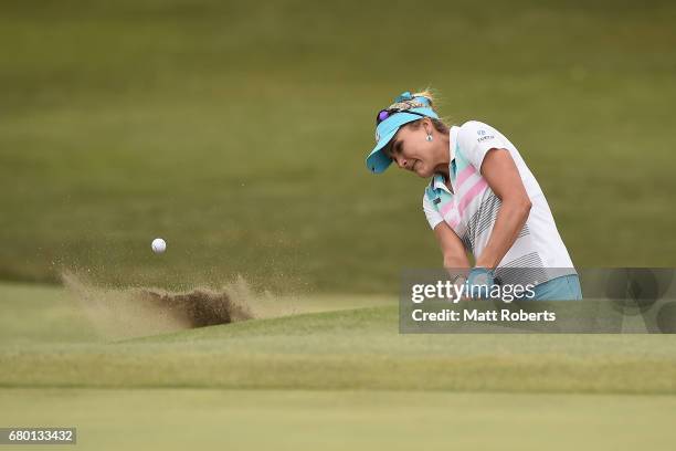 Lexi Thompson of the USA hits out of the 5th green bunker during the final round of the World Ladies Championship Salonpas Cup at the Ibaraki Golf...