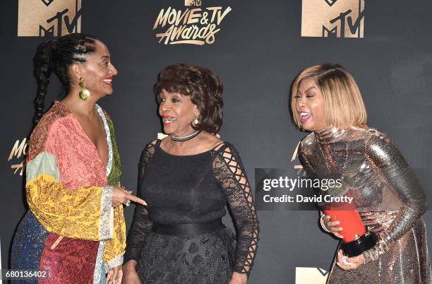 Actor Tracee Ellis Ross, US Representative Maxine Waters , and actor Taraji P. Henson, who accepted the Best Fight Against the System award on behalf...