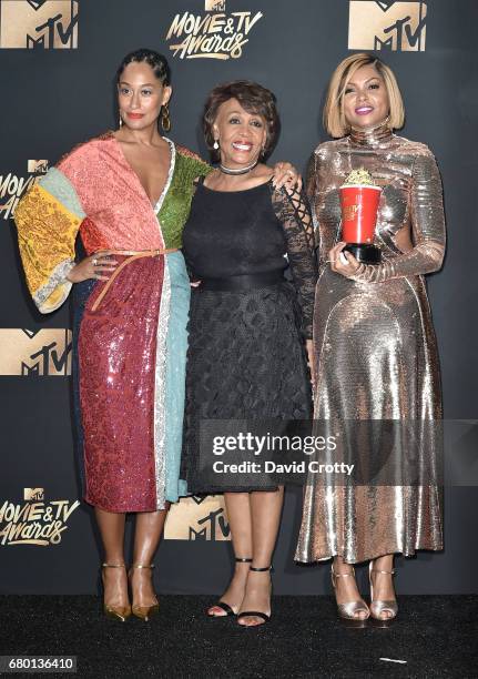 Actor Tracee Ellis Ross, US Representative Maxine Waters , and actor Taraji P. Henson, who accepted the Best Fight Against the System award on behalf...