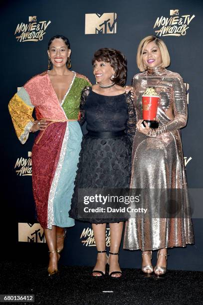 Actor Tracee Ellis Ross, US Representative Maxine Waters , and actor Taraji P. Henson, who accepted the Best Fight Against the System award on behalf...