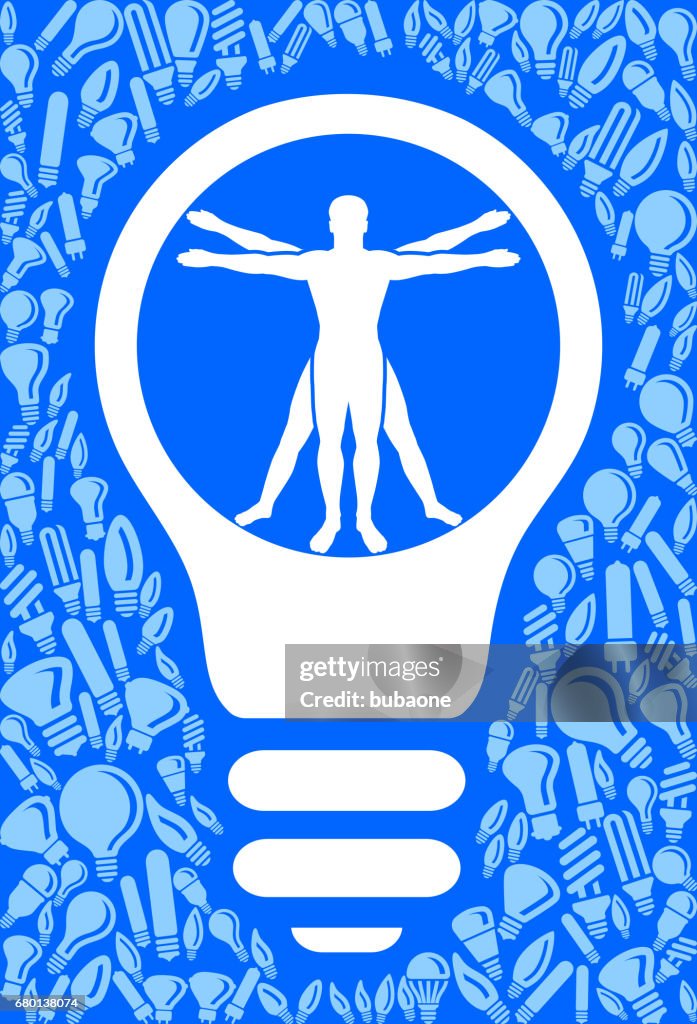 Vitruvian Man Human Anatomy Light Bulb Blue Vector Background Pattern