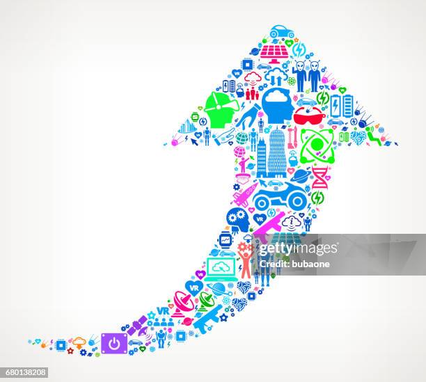 arrow up future and futuristic technology vector icon background - engineer tablet stock illustrations