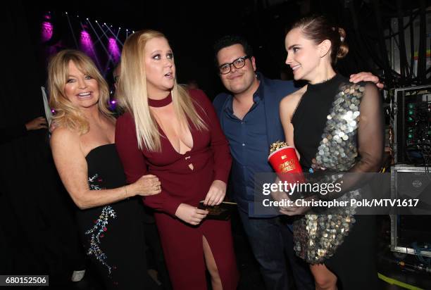 Actors Goldie Hawn, Amy Schumer, Josh Gad, and Emma Watson, winner of Best Actor in a Movie for 'Beauty and the Beast,' attend the 2017 MTV Movie And...