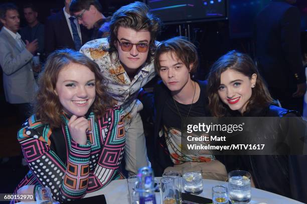 Actors Shannon Purser, Joe Keery, Charlie Heaton and Natalia Dyer attend the 2017 MTV Movie And TV Awards at The Shrine Auditorium on May 7, 2017 in...