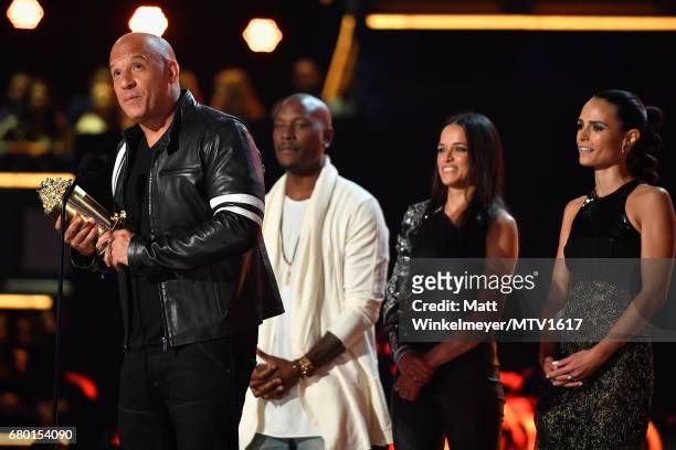 Actors Vin Diesel, Tyrese Gibson, Michelle Rodriguez and Jordana Brewster accept the MTV Generation Award for 'The Fast and the Furious' franchise...