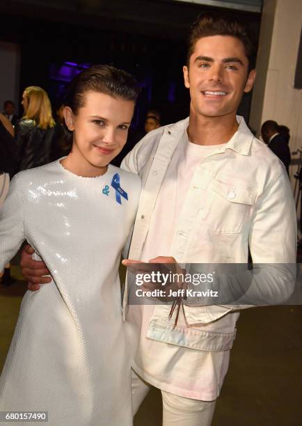 Actors Millie Bobby Brown and Zac Efron attend the 2017 MTV Movie And TV Awards at The Shrine Auditorium on May 7, 2017 in Los Angeles, California.