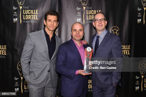 Andy Karl, J.T. Rogers and Adam Siegel attends 32nd Annual Lucille Lortel Awards at NYU Skirball Center on May 7, 2017 in New York City.