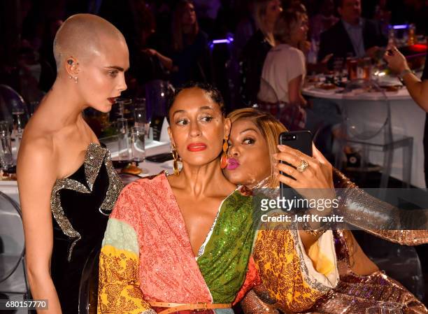 Actors Tracee Ellis Ross, Cara Delevingne and Taraji P. Henson attend the 2017 MTV Movie And TV Awards at The Shrine Auditorium on May 7, 2017 in Los...