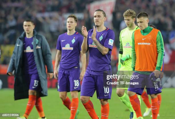 Milos Veljkovic, Niklas Moisander, Max Kruse, Goalkeeper Felix Wiedwald and Maximilian Eggestein of Bremen looks on during to the Bundesliga match...