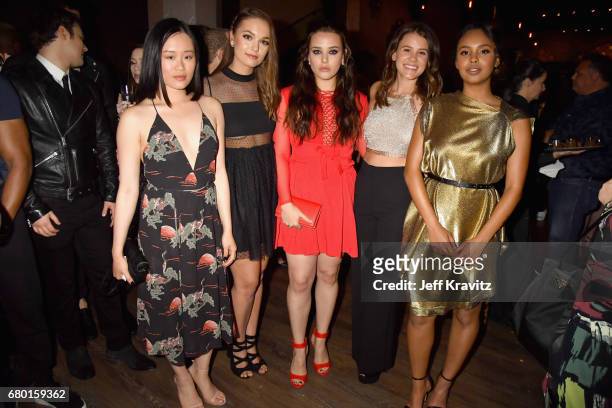 Actors Michele Selene Ang, Hannah Payne, Katherine Langford, Sosie Bacon, and Alisha Boe attend the 2017 MTV Movie And TV Awards at The Shrine...