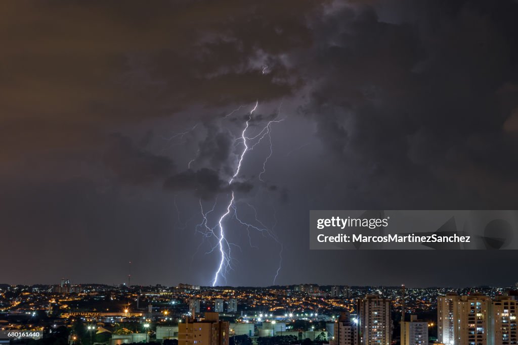 Lightnings in a stormy night in the city