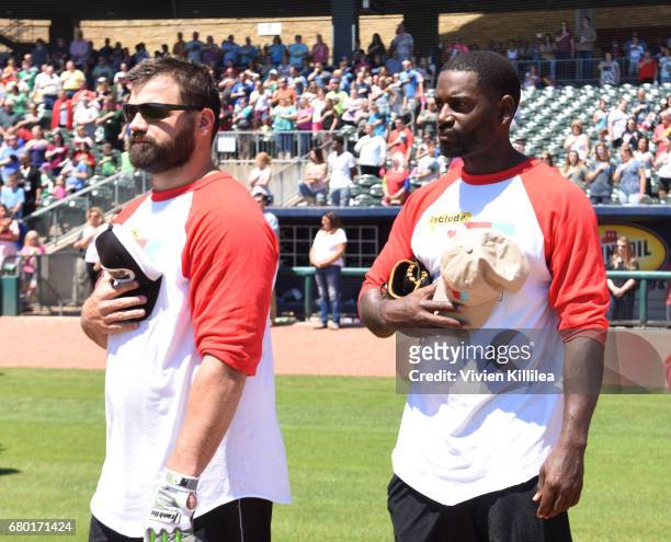 Peyton Hillis and Mo McRae attend "A League of Their Own" 25th Anniversary Game at the 3rd Annual Bentonville Film Festival on May 7, 2017 in...