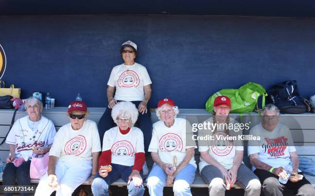 Original players in the All American Girls Professional Baseball League Gina Chirpie Casey, Shirley Burkovich, Betty Christian, Suzanne Parsons,...