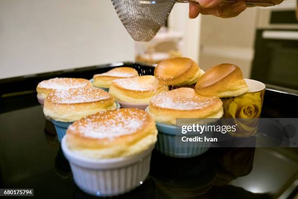homemade souffle with sugar powder - souffle stock pictures, royalty-free photos & images