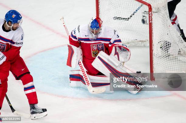 Tyson Barrie scores a goal against Goalie Petr Mrazek during the Ice Hockey World Championship between Czech Republic and Canada at AccorHotels Arena...