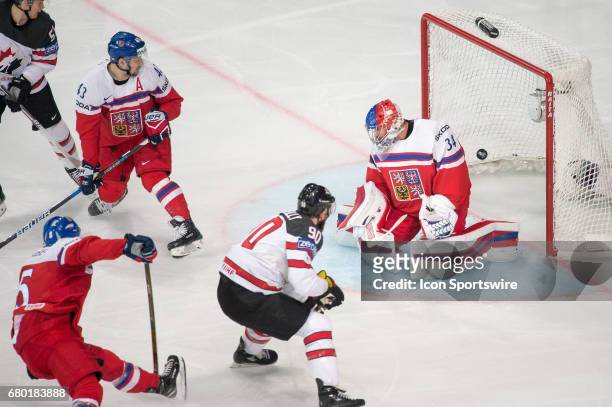 Ryan OReilly scores a goal against Goalie Petr Mrazek during the Ice Hockey World Championship between Czech Republic and Canada at AccorHotels Arena...