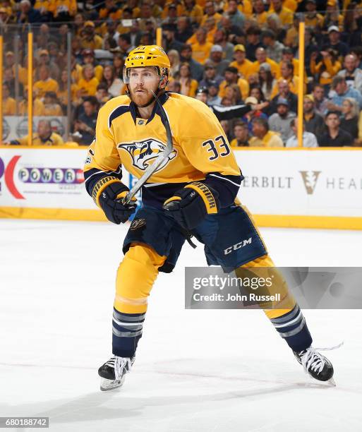Colin Wilson of the Nashville Predators skates against the St. Louis Blues in Game Four of the Western Conference Second Round during the 2017 NHL...