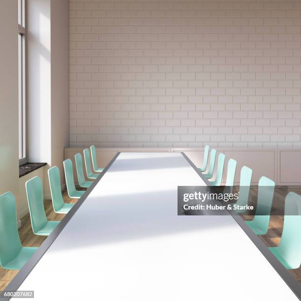 loft with conference table and view at skyline - schlagschatten ストックフォトと画像