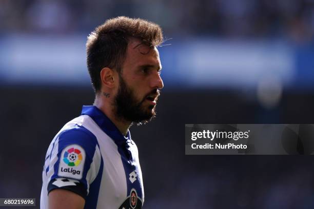 Emre Çolak midfielder of Deportivo de La Coruna during the La Liga Santander match between Deportivo de La Coruna and RCD Espanol at Riazor Stadium...