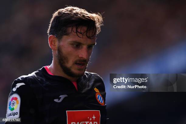 Pablo Piatti forward of RCD Espanol during the La Liga Santander match between Deportivo de La Coruna and RCD Espanol at Riazor Stadium on May 7,...