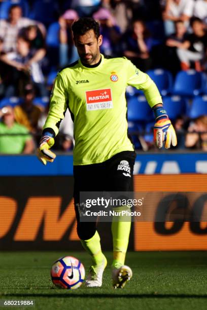 Diego Lopez goalkeeper of RCD Espanol controls the ball during the La Liga Santander match between Deportivo de La Coruna and RCD Espanol at Riazor...