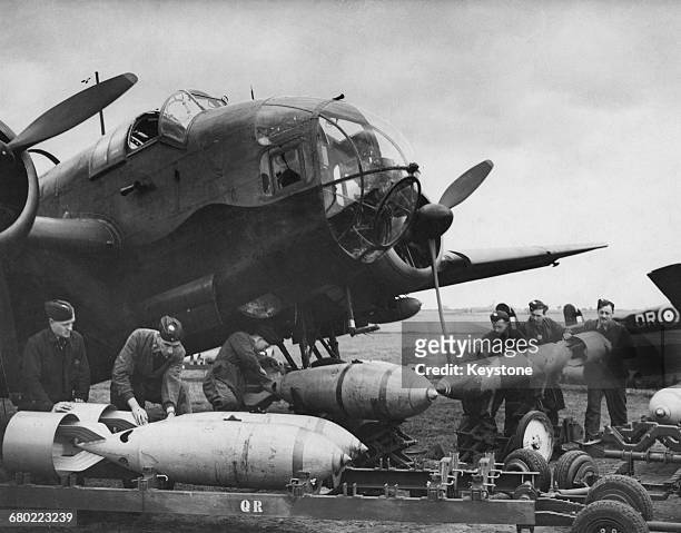 The forward section of a Handley Page Hampden twin-engine medium bomber of No.61 Squadron Royal Air Force Bomber Command showing the nose with the...