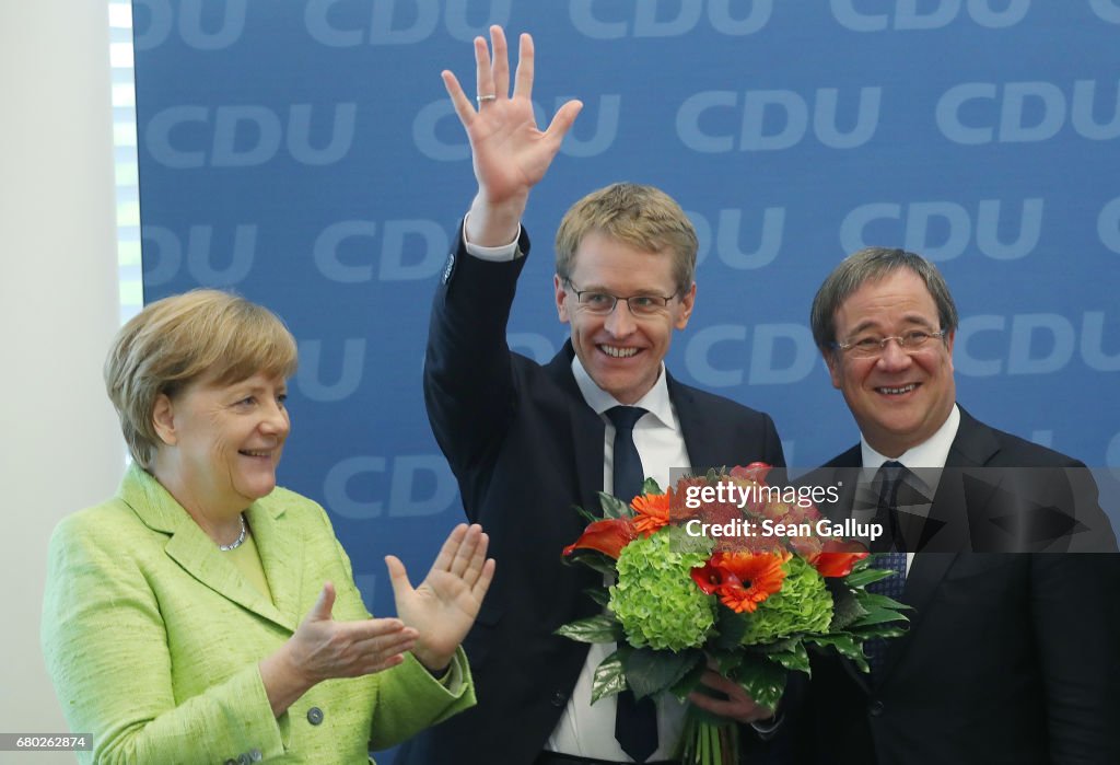 Merkel Celebrates Schleswig-Holstein CDU Win