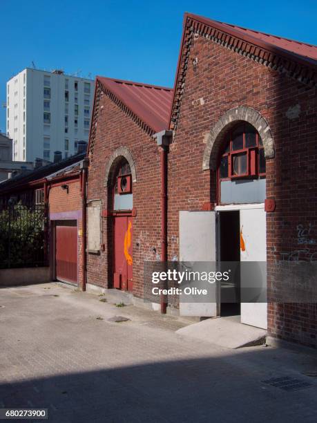 disused public bath in suburbs of paris - brique stock pictures, royalty-free photos & images