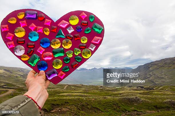 beautiful iceland vista with heart and gems - rhinestone fotografías e imágenes de stock
