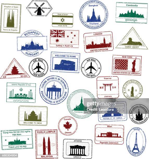 passport stamps - budapest stock illustrations