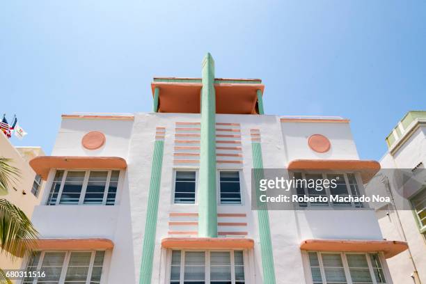 mcalpin hotel building architectural details. private buildings of the art deco district in miami, florida, united states - hotel mcalpin stock-fotos und bilder