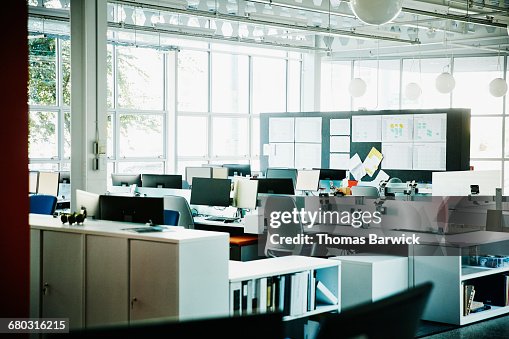 Workstations in empty high tech office Workstations in empty high tech office
