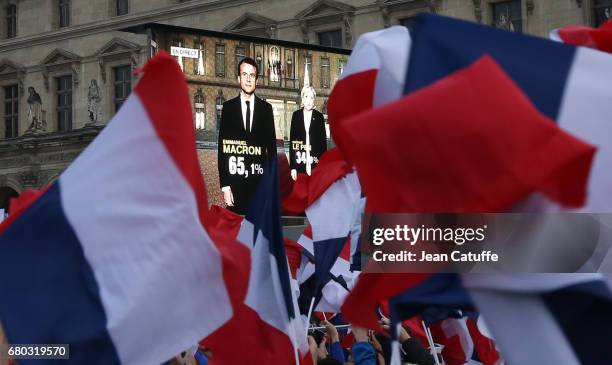 Illustration during the celebration of newly French President elected Emmanuel Macron at Le Louvre plaza on May 7, 2017 in Paris, France.