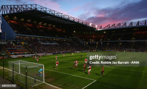 General view of match action under a sunset during the Sky Bet League One Playoff Semi Final First Leg match between Bradford City and Fleetwood Town...